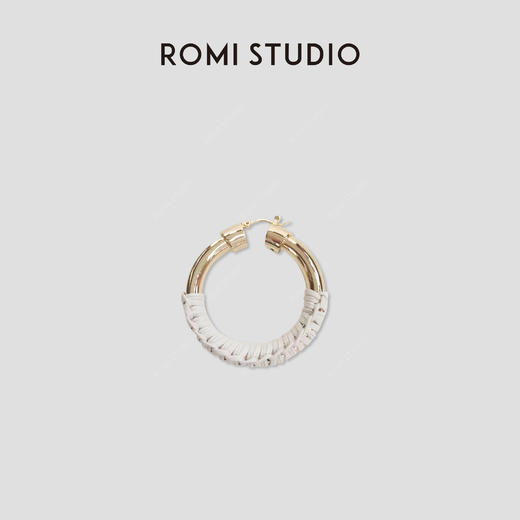 ROMI STUDIO 铜合金皮质耳饰 法式纯手工编织圆形耳圈耳饰S3589 商品图0