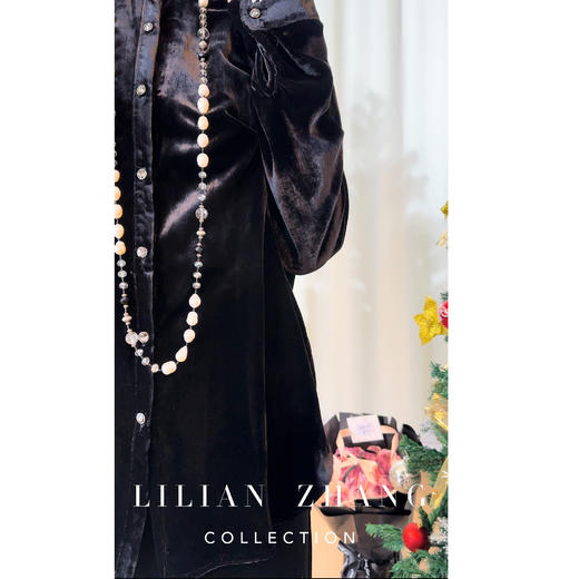 LILIAN ZHANG——定制、法式复古优雅丝绒纽扣气质黑色上衣 2402028 商品图3