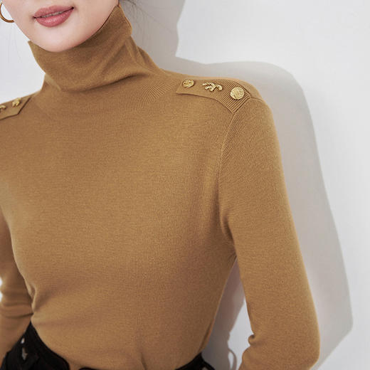 【高货wl】全新升级【铂金会员183/天猫249/差价66】(11209) 洛诗琳秋冬法式时尚洋气设计感双肩金属扣高领针织衫上衣 商品图2