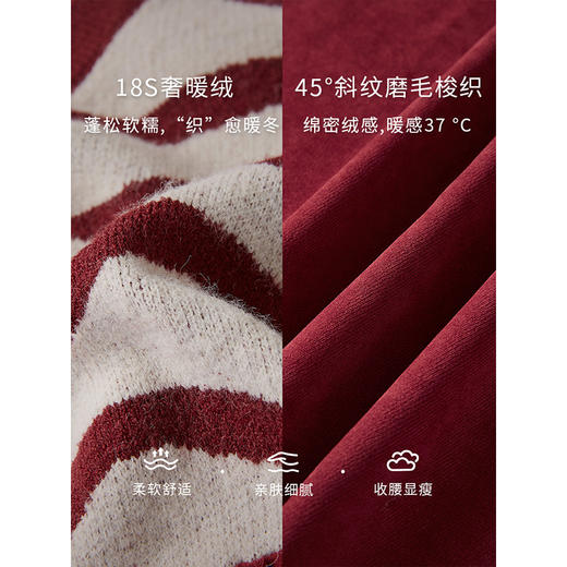 【专属特价】熙世界2025冬季新款圣诞穿搭条纹针织拼接假两件V领红色连衣裙女 商品图3