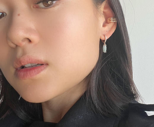 LHWINDSOR 翠色竹节耳环不对称设计感圆圈吊坠新中式耳饰耳钉 商品图2