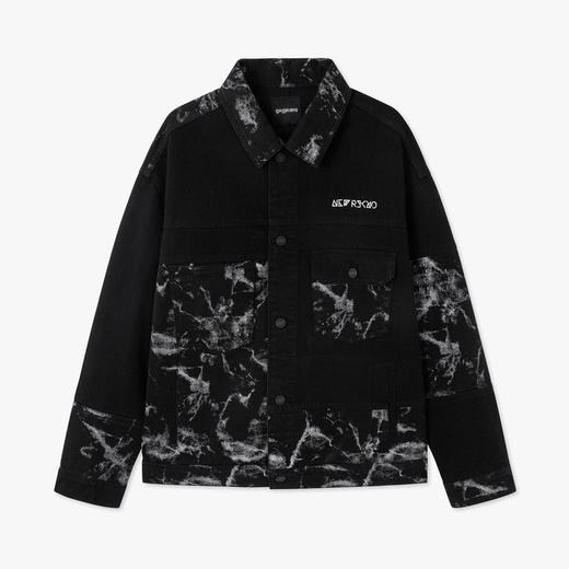 gxgjeans男装春季夹克 晕染印花水洗黑色牛仔夹克外套男 商品图4