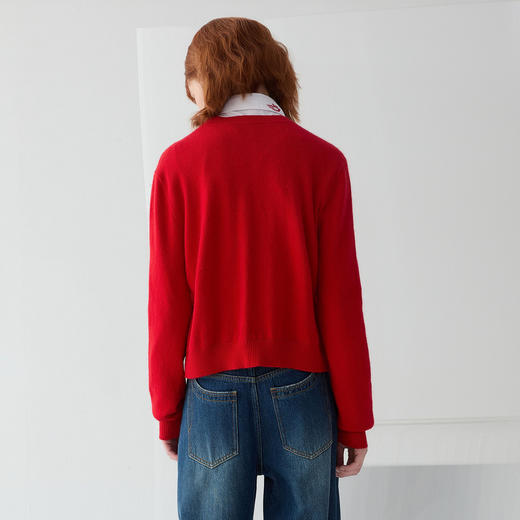 谜底短款针织开衫女2025春新品红色毛衣百搭单排扣毛衫251MZ0312 商品图2