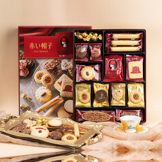 日本进口红帽子曲奇糕点什锦饼干红色礼盒388G 商品图3