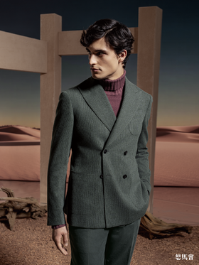 Stylbiella 羊毛羊绒混织330克重鼠尾草绿弹力灯芯绒全麻衬单西