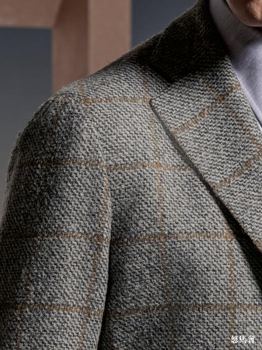 Stylbiella 澳洲美丽诺羊毛混织350克重灰色格纹全麻衬单西 商品图1