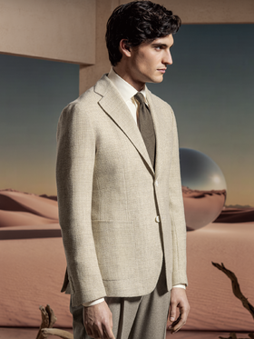 Stylbiella 澳洲美丽诺羊毛350克重米色全麻衬单西