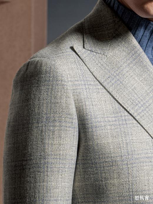 Stylbiella 羊毛羊绒300克重灰色格纹全麻衬单西 商品图1