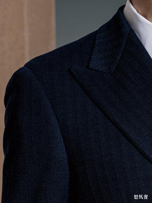 Stylbiella 羊毛棉混织550克重藏蓝色暗条纹全麻衬单西 商品图3