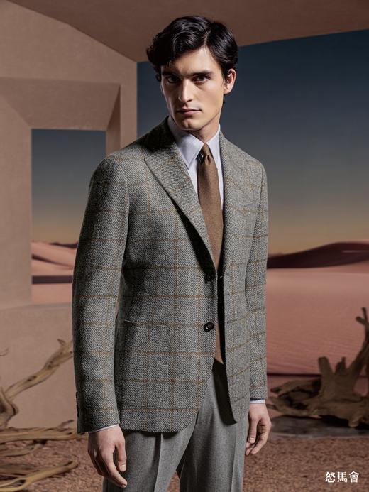 Stylbiella 澳洲美丽诺羊毛混织350克重灰色格纹全麻衬单西 商品图0