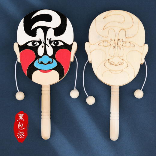 【京剧绘画拨浪鼓，亲子互动，益智有趣】京剧脸谱拨浪鼓 diy儿童手工 木质传统国风手持玩具 绘画涂色木-QQ 商品图8