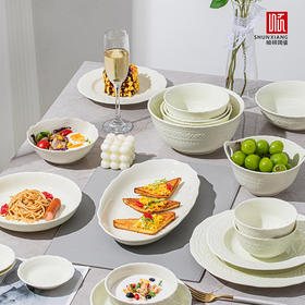 【顺祥陶瓷】碗碟套装家用中式餐具  色釉浮雕 伊妮曼波绿