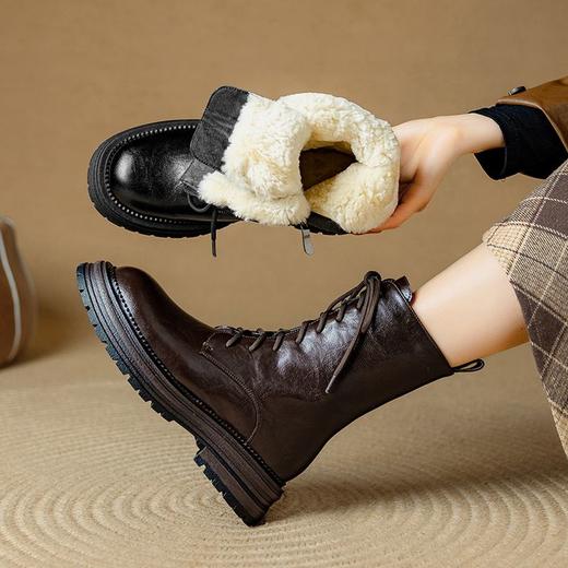 【预售5天】暖冬有你~ 自留款冬季加绒厚底系带羊羔毛英伦风马丁靴NJMK&K1266M 商品图0