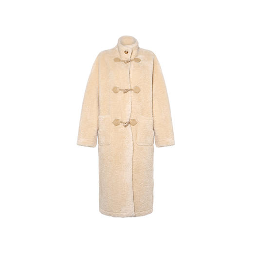 两三事 慕斯假日 2024冬季新款休闲牛角扣羊羔绒外套女中长款 商品图4