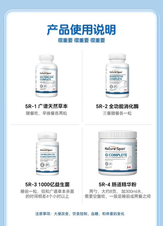 【肠道5R】综合多重天然草本小檗碱+1000亿益生菌+消化酶+纤维营养粉组合4瓶/套 NS倍能适美国 商品图8