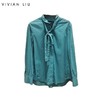 VIVIAN LIU R2443005初秋女装新款小翻领系带不规则下摆长袖衬衫 商品缩略图0