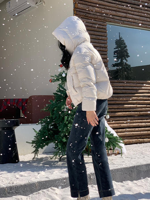 【百图lulu定制】【奶油羽绒服】90白鸭绒  加厚短款 后背石墨烯发热纤维 显高 下摆可抽绳 连帽面包服 商品图7