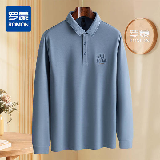 罗蒙男士Polo衫秋冬保暖含羊毛蚕丝双面磨毛时尚凹凸工艺polo衫男长袖t恤男 商品图0