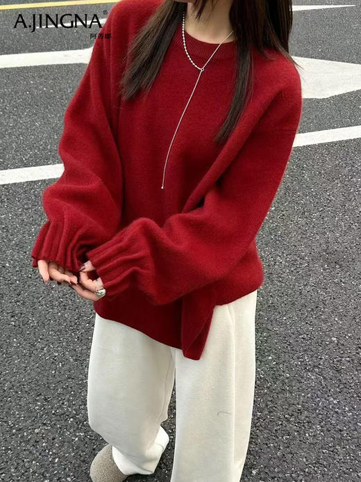 【定染新色】阿菁娜节日氛围圆领廓版套头毛衫F29D302027 商品图0