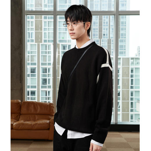 gxgjeans男装冬季青年男撞色休闲圆领毛衫潮 商品图1