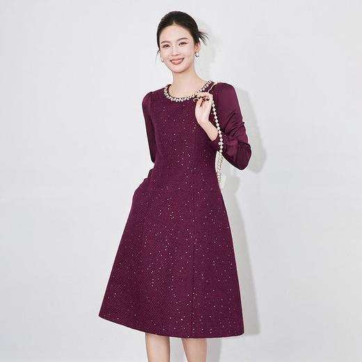 【高货wl】全新升级【铂金会员321/天猫429/差价108】(40646) 洛诗琳秋冬时尚气质长袖点钻圆领镶钻收腰拼接袖连衣裙 商品图2