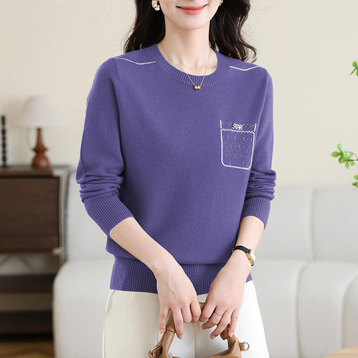CC-MH-332女士100纯羊毛衫新款2024秋冬季针织打底衫内搭圆领上衣妈妈毛衣 商品图3
