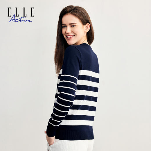 ELLE Active秋冬新款休闲条纹圆领套头毛衣时尚毛针织衫上衣 商品图4