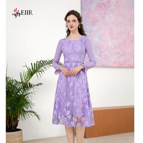 司歌刺绣长袖重工连衣裙紫色A901068X