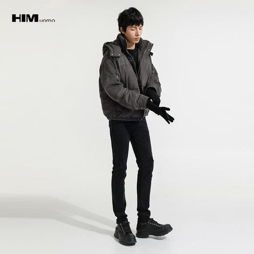 HIM漢崇  细腻仿麂皮绒羽绒服撞色缉明线【可拆连帽】外套2025冬季 商品图0