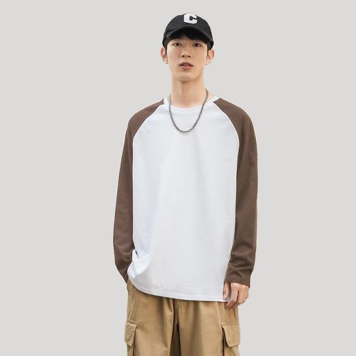 【GZ】无忧购美式拼接插肩长袖230g纯棉宽松休闲打底衫DLL-0001（截单后7天发货)25年清仓捡漏 商品图1