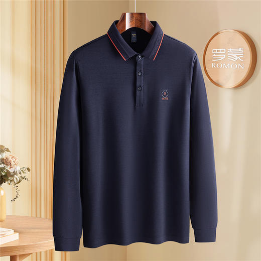 罗蒙秋冬男士加绒长袖Polo衫含羊毛蚕丝双面磨毛休闲百搭polo衫长袖t恤男 商品图3