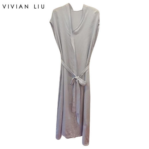 VIVIAN LIU TZ2414103梅春女装新款V领花边系带无袖长款连衣裙 商品图0