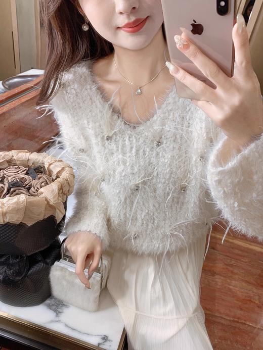 张心子【樱花白茶】仙女慵懒风宽松弹力手工羽毛毛衣 U2411095 商品图8