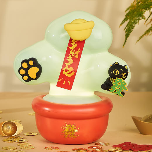 大英博物馆 安德森猫和她的朋友们系列 萌猫磁吸发财树氛围灯 绿色/黄色 商品图2