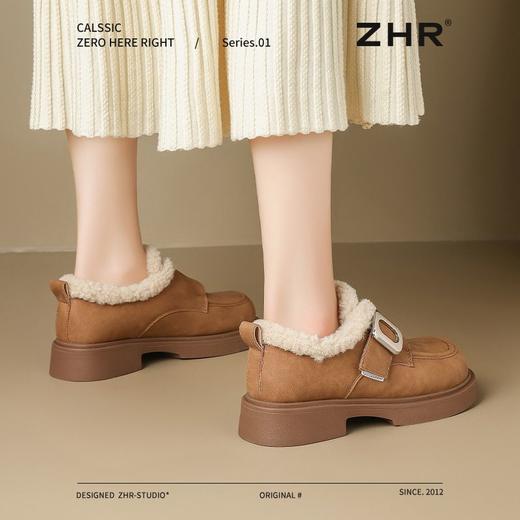 ZHR加绒勃肯鞋女2024冬新款厚底乐福鞋复古小皮鞋保暖雪地靴棉鞋 商品图2