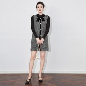 【高货wl】全新升级【铂金会员339/天猫459/差价120】(40408) 洛诗琳新款立领细坑条针织打底衫亮片蝴蝶结背心裙套装