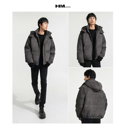 HIM漢崇  细腻仿麂皮绒羽绒服撞色缉明线【可拆连帽】外套2025冬季 商品图3
