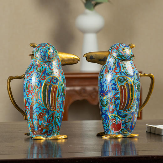 清 铜胎掐丝珐琅鸭形执壶（一对） 商品图0