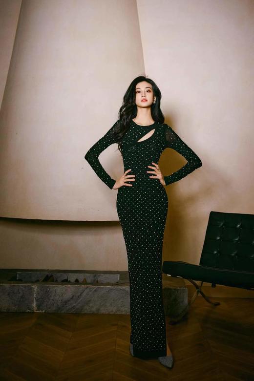 "满天星“礼服裙，仿佛把银河穿上身了，设计剪裁上，运用了旗袍的版型，塑造出东方美，整体低调华丽，在大场合中，这就是一款，不争艳，但却令人一眼难以忘怀J203I4614颈袖添香 商品图0