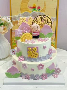寿桃双层祝寿蛋糕