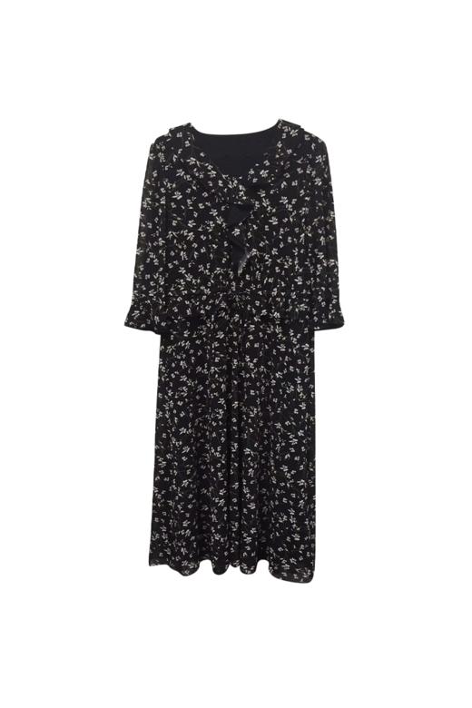 VIVIAN LIU TD2437401夏女装新款花边V领印花长袖长款连衣裙 商品图5