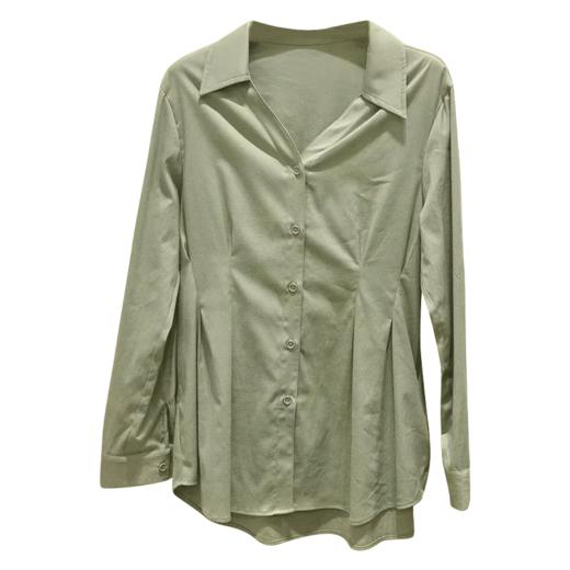 VIVIAN LIU R2443006初秋女装新款翻V领不规则下摆长袖衬衫 商品图4