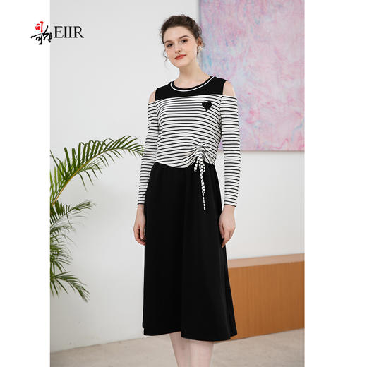 司歌时尚休闲假两件连衣裙露肩长袖弹力拼接A901004Y 商品图4