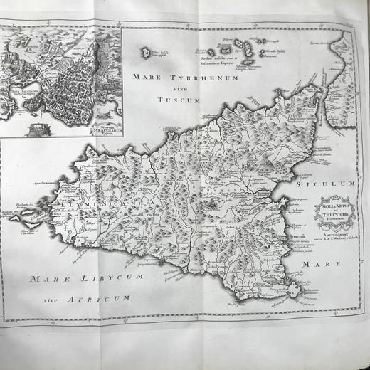 【拉丁语】41*28cm！含藏书票！1745年 修昔底德《伯罗奔尼撒战争史》 2幅版画插图2幅展开地图 全犊皮精装 商品图8