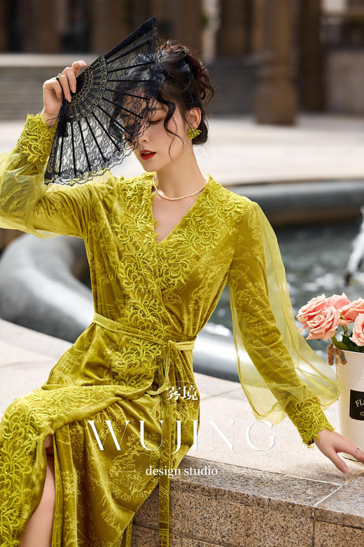 【雾境定制新款】金枝玉叶系列新款进口提花丝绒气质女王连衣裙 4202117 商品图1