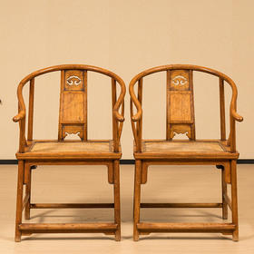 清 黄花梨三攒靠背如意云纹圈椅（一对）