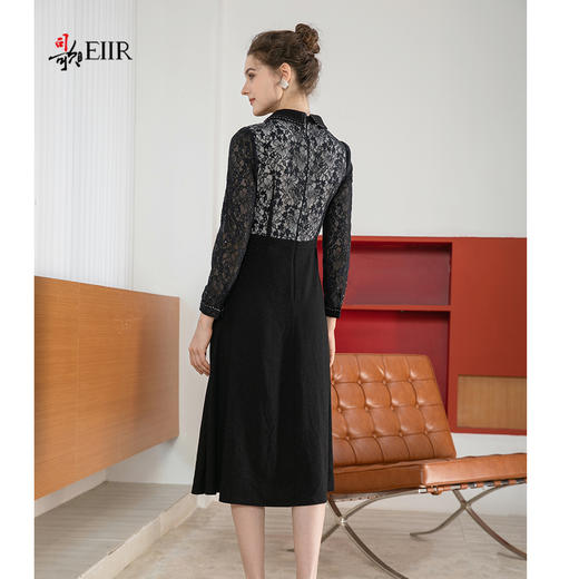 司歌蕾丝长袖连衣裙收腰端庄黑裙A901205X 商品图2