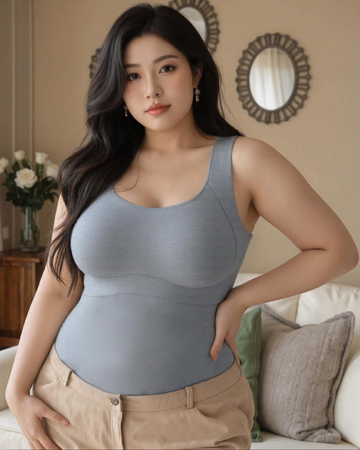 一周发货【女士红色保暖内衣-加绒背心】带胸垫【加绒背心】上身更服帖【发热保暖内衣背心】【一件＝文胸＋背心＋内搭 】，磨毛材质 上身没有冰凉感 ，羊毛提拉防下垂免穿内衣二合一 商品图3