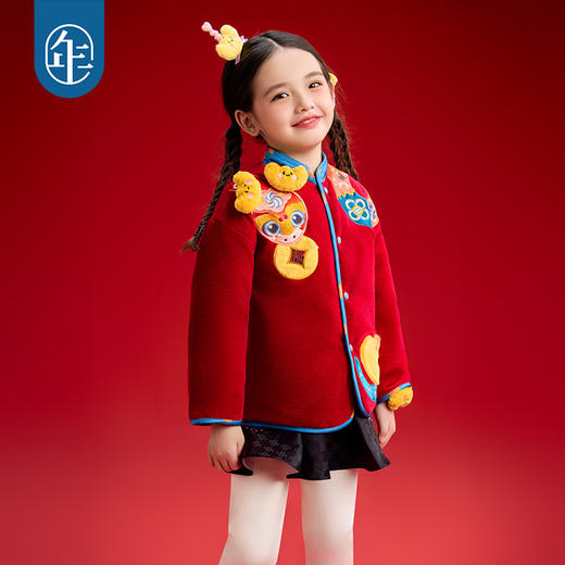 年衣童装儿童唐装外套冬季新品男女童新中式国风红色拜年服上衣财蛇驾到加绒唐装 商品图2