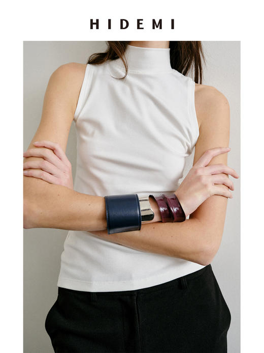 HIDEMI 【当当同款】节日系列进口小牛皮手作手镯 宽版/窄版 勃艮第红/普鲁士蓝/焦糖棕 商品图6